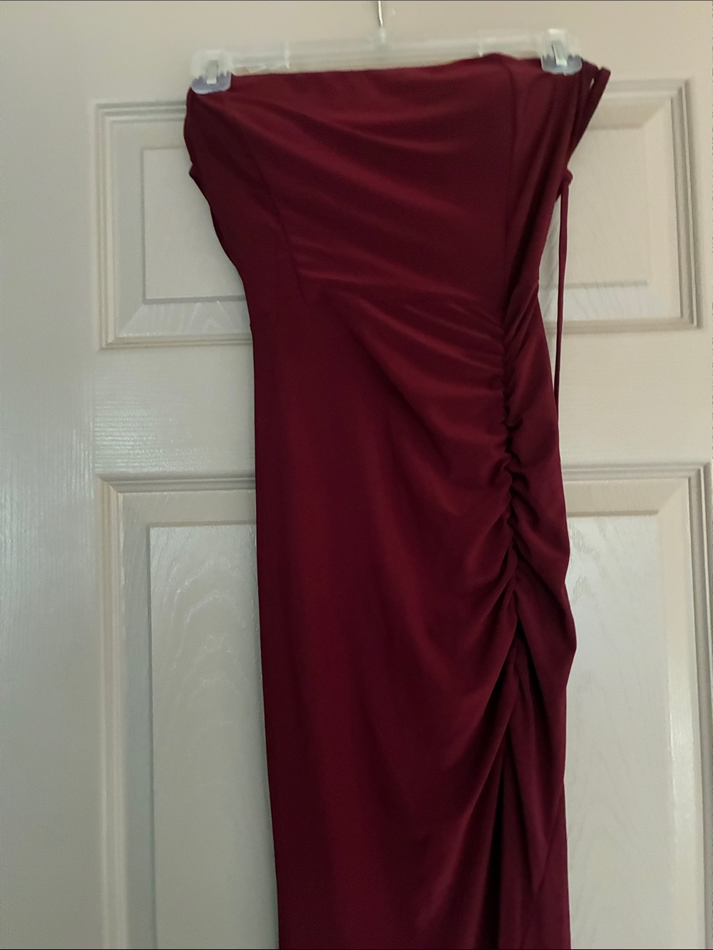 Women's Strapless Ruched long Dress - Burgundy